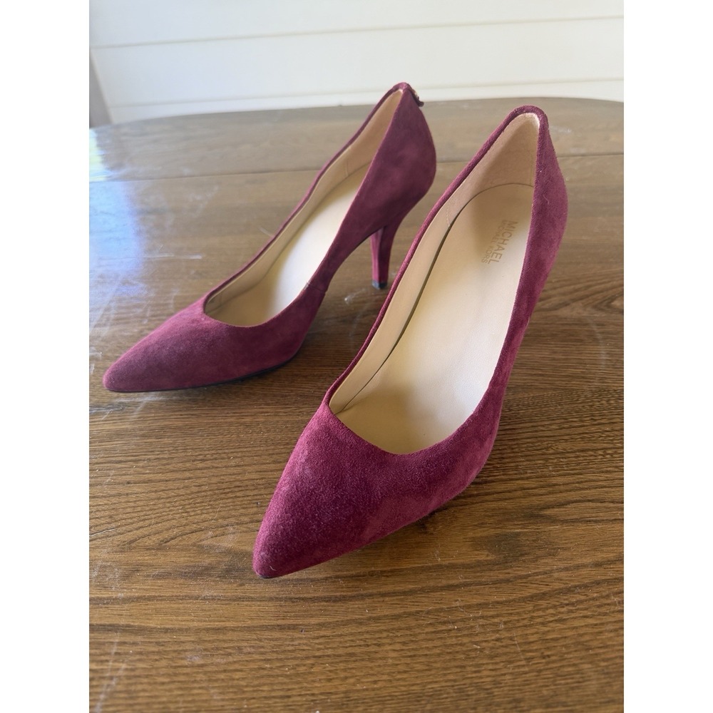 Michael Kors Burgundy Suede Pointed Toe Mid Heel Pumps Size 7.5M 2.5 Inch Heel